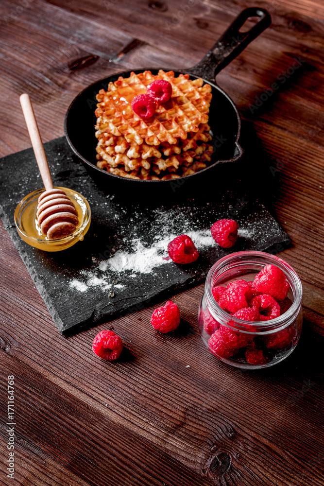 cooking holiday breakfast with wafer on wooden background