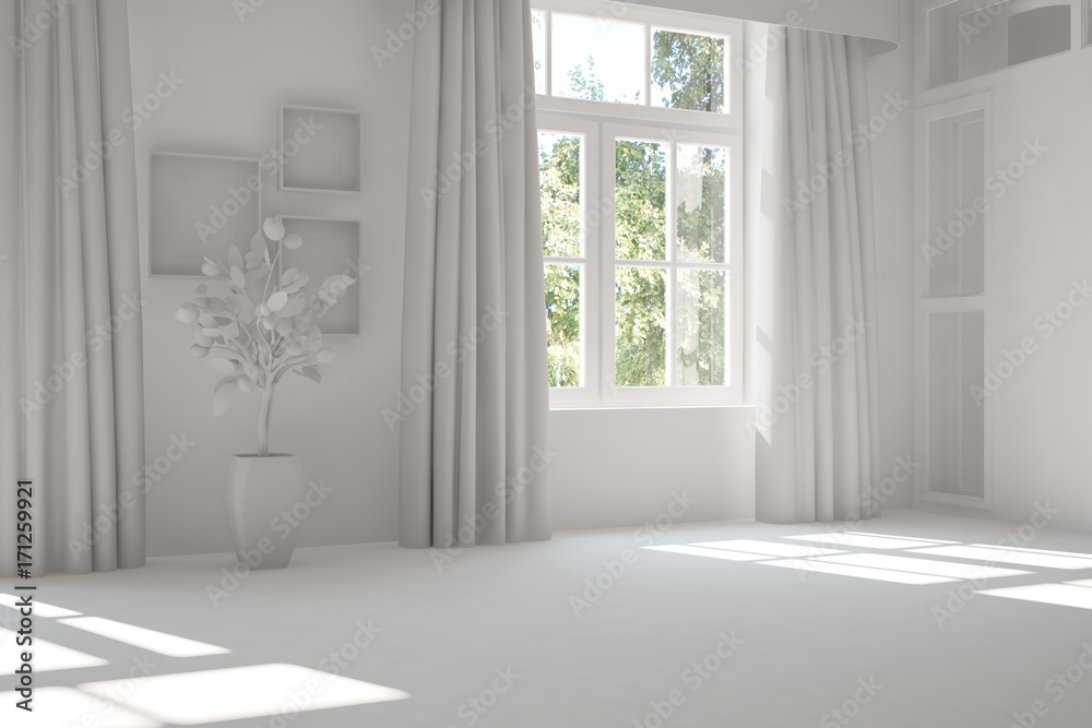 White empty room. Scandinavian interior design. 3D illustration