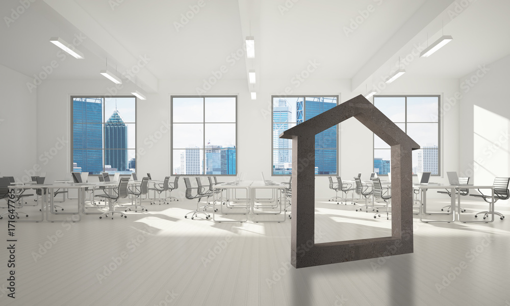 Conceptual background image of concrete home sign in modern office interior