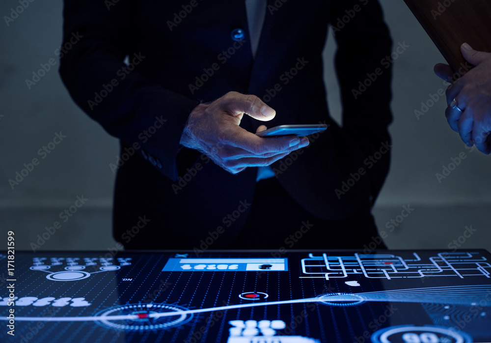 Hands holding using smartphone in technology meeting