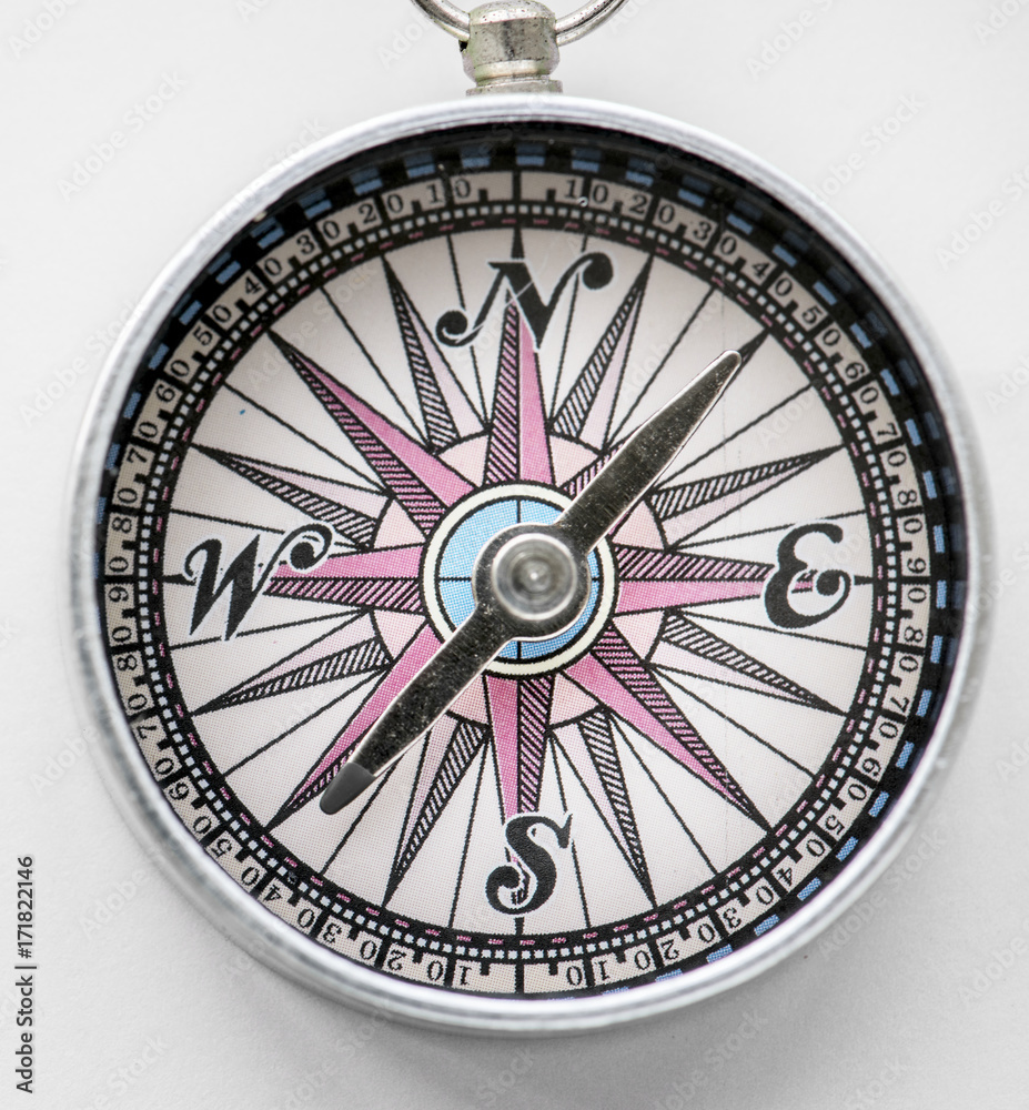 Closeup of compass navigation tool isolated