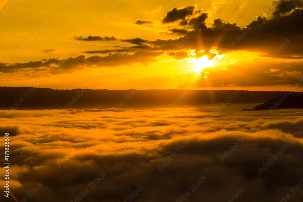 Fog Landscape , Sunrise mornings landscape , Nongkhai Thailand