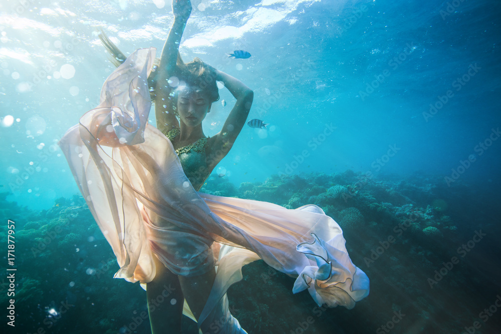 Beautiful fashion model underwater