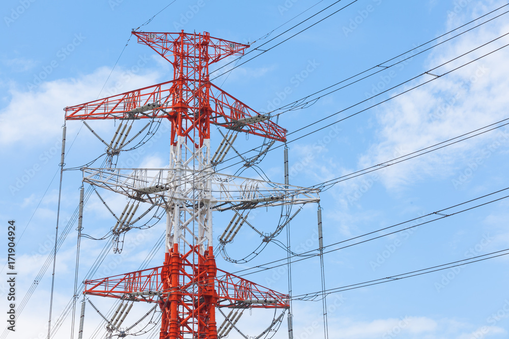 Electric transmission line with nice blue sky