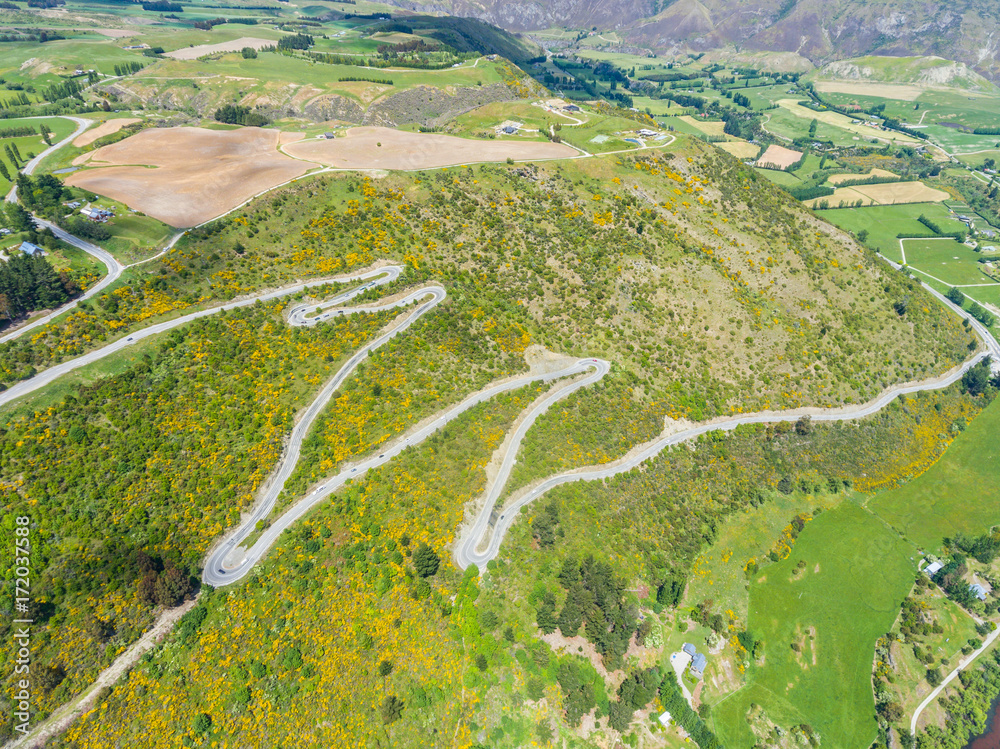 Winding Road on Mountain, Queenstown, New Zealand