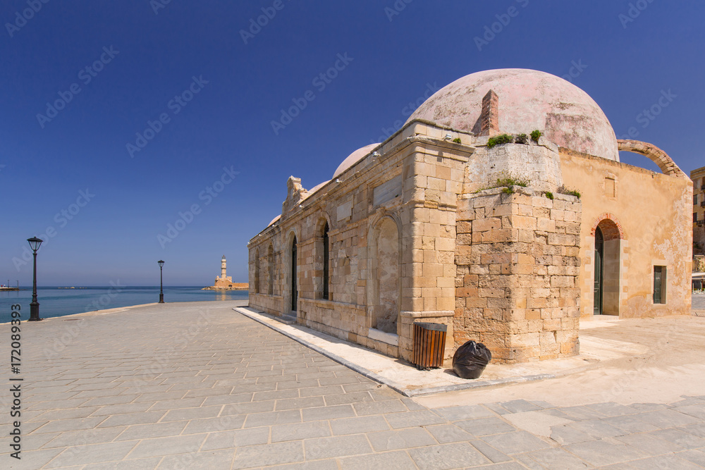 Old mosque in the port of Chania on Crete, Greece