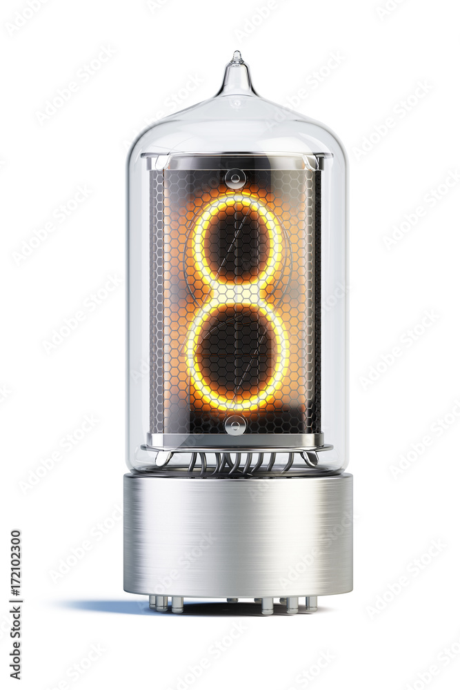 Nixie tube indicator isolated on white - set of decimal digits. 3d rendering