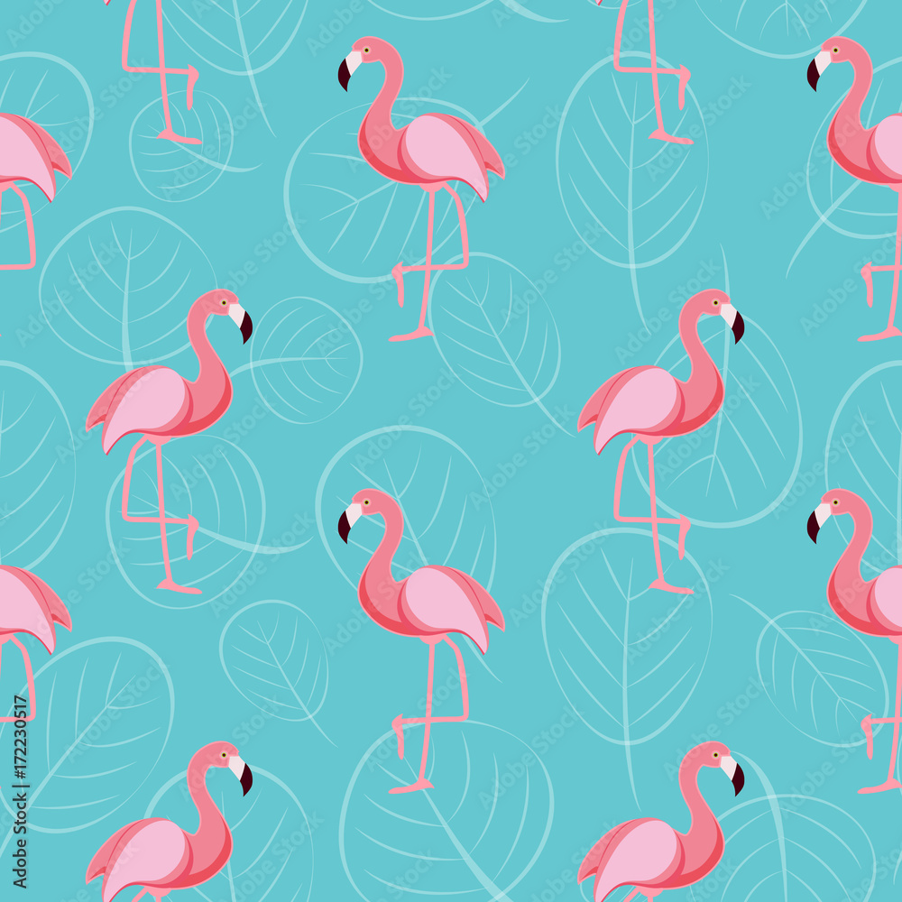 Cute Retro Seamless Flamingo Pattern Background Vector Illustration