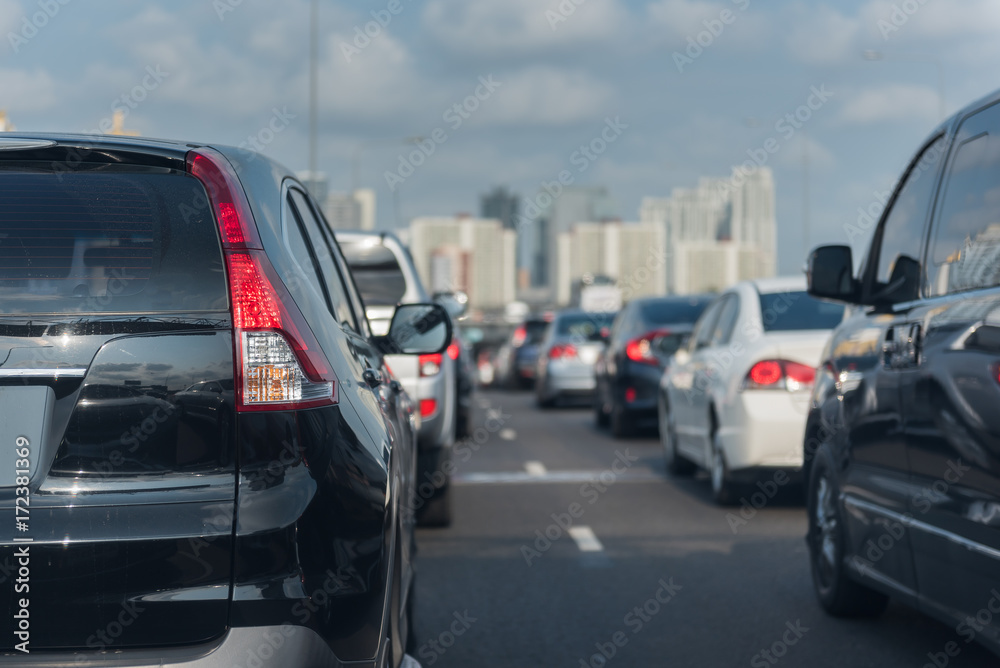 traffic jam with row of cars