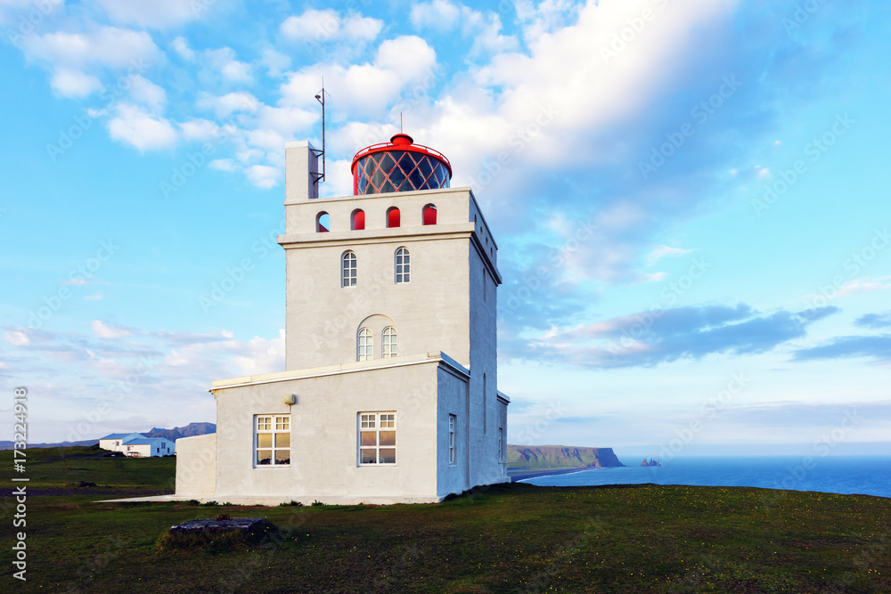 White lighthouse at Cape Dyrholaey