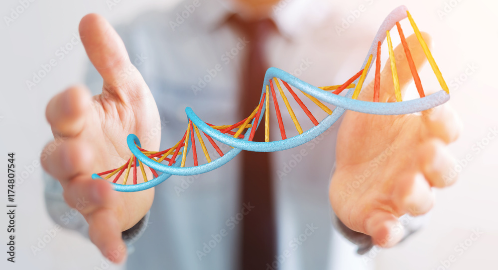 Businessman using modern DNA structure 3D rendering