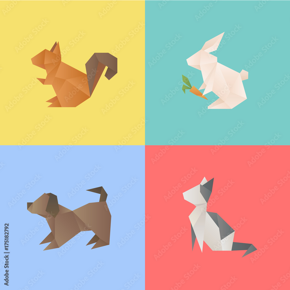 Animal origami cartoon vector