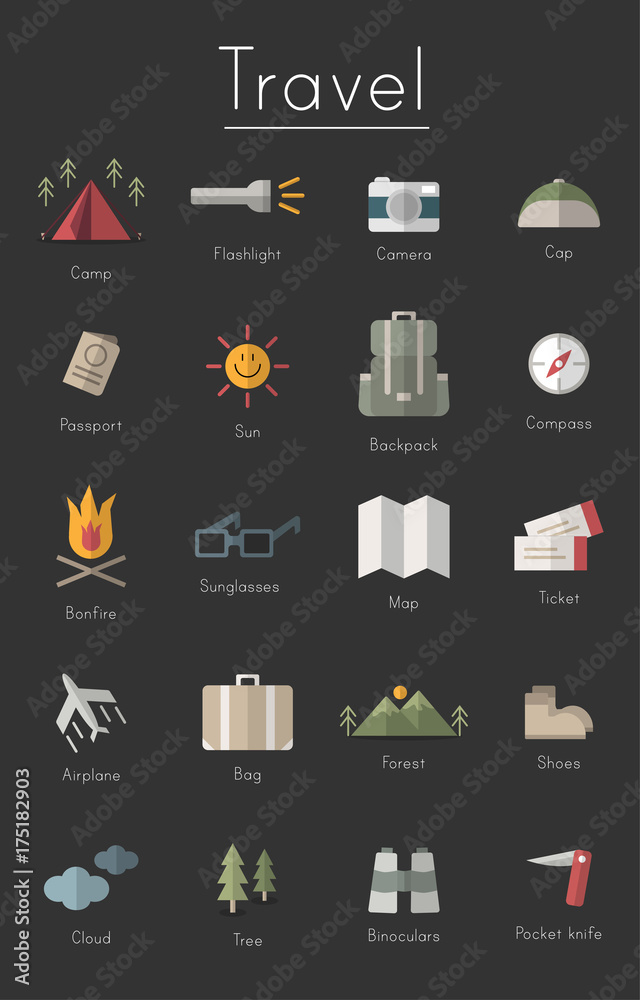 Illustration drawing style of camping icons collection