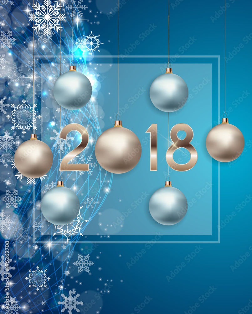 2018 New Year Background with Christmas Ball. Vector Illustration