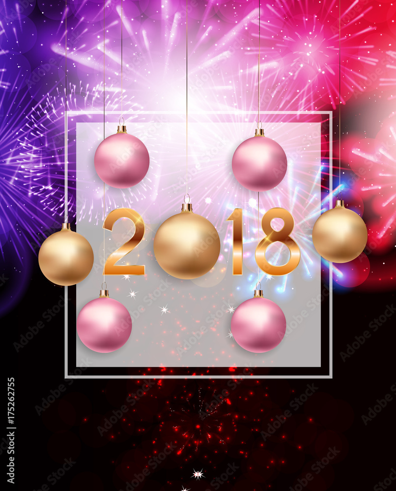 2018 New Year Background with Christmas Ball. Vector Illustration