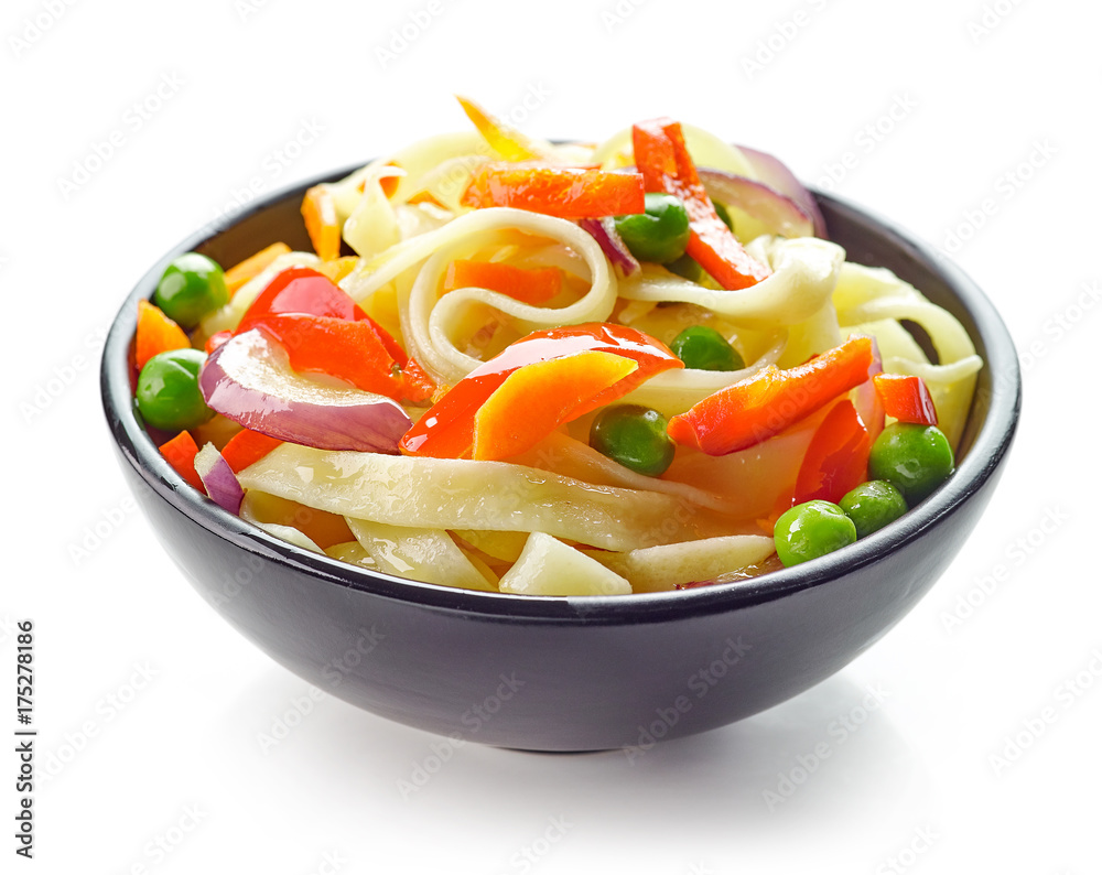 Bowl of egg noodles with vegetables