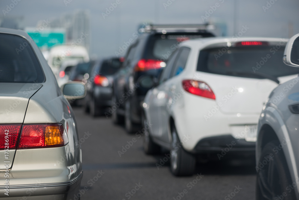 traffic jam with row of cars