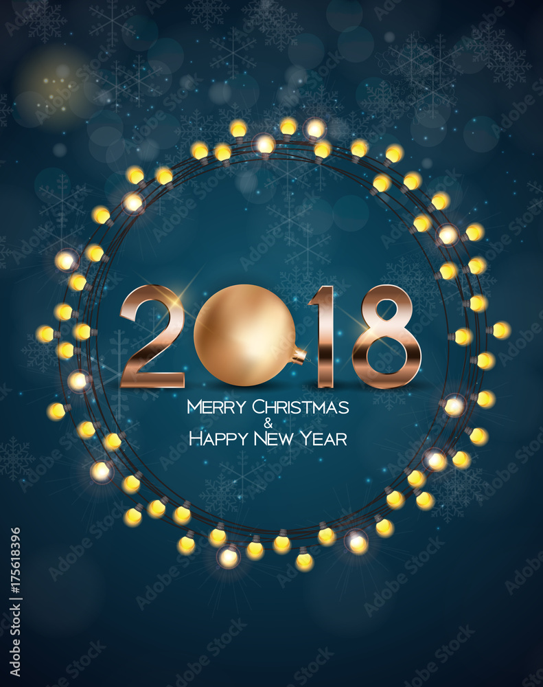 2018 New Year Background with Christmas Ball. Vector Illustration