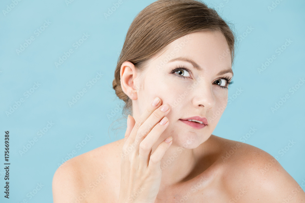 portrait of attractive woman beauty image on blue background