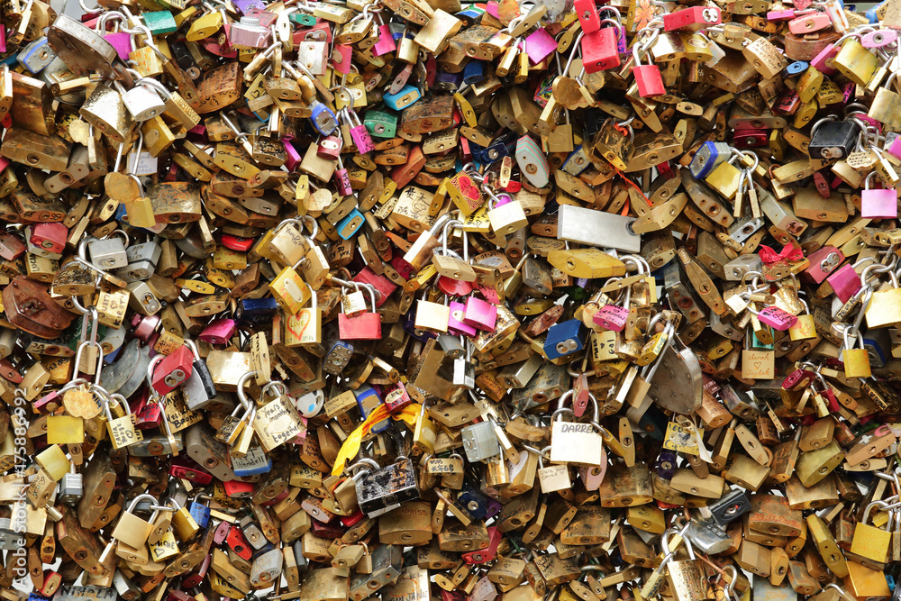 lovers padlocks in Seine river