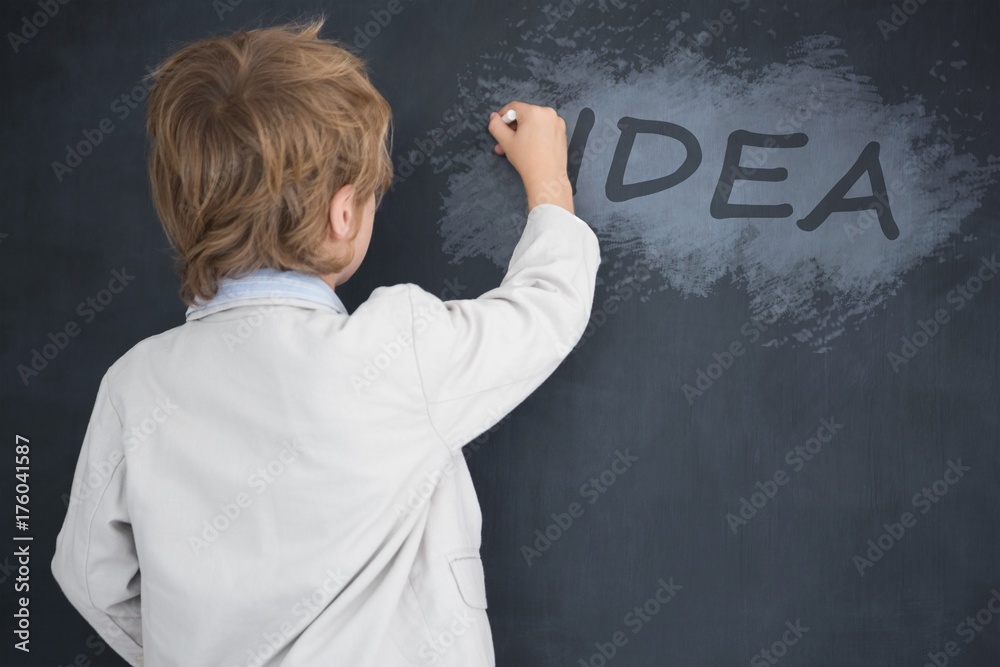 Composite image of cute pupil writing on board