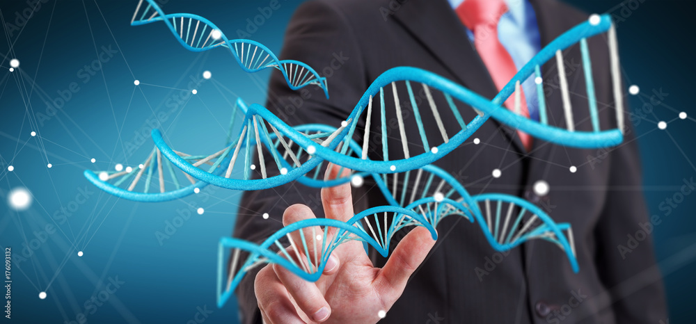 Businessman using modern DNA structure 3D rendering