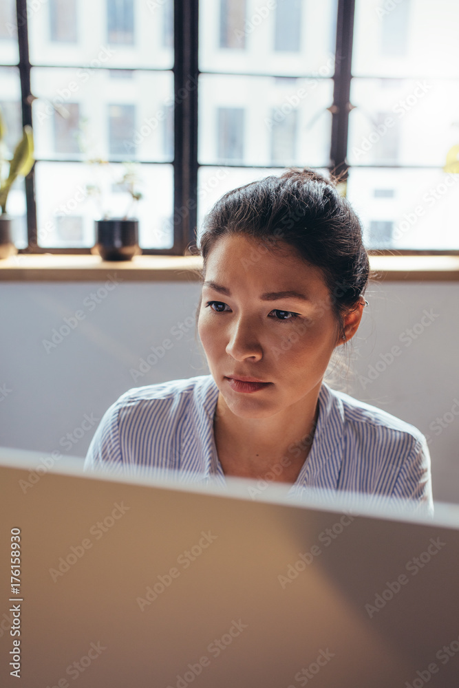 Businesswoman working on computer at her office