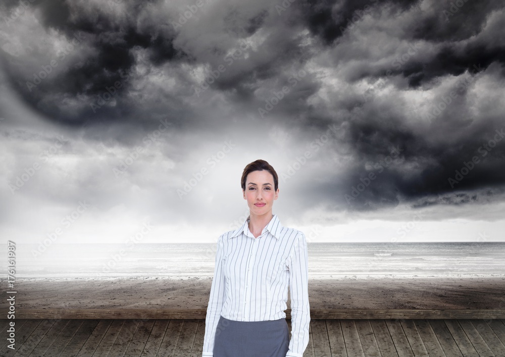 Businesswoman with dark clouds