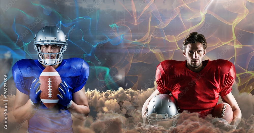 american football players blue and red