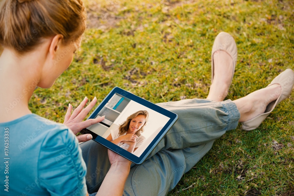 Composite image of casual businesswoman smiling at camera 