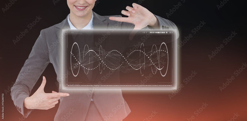 Composite image of businesswoman hand gesturing 