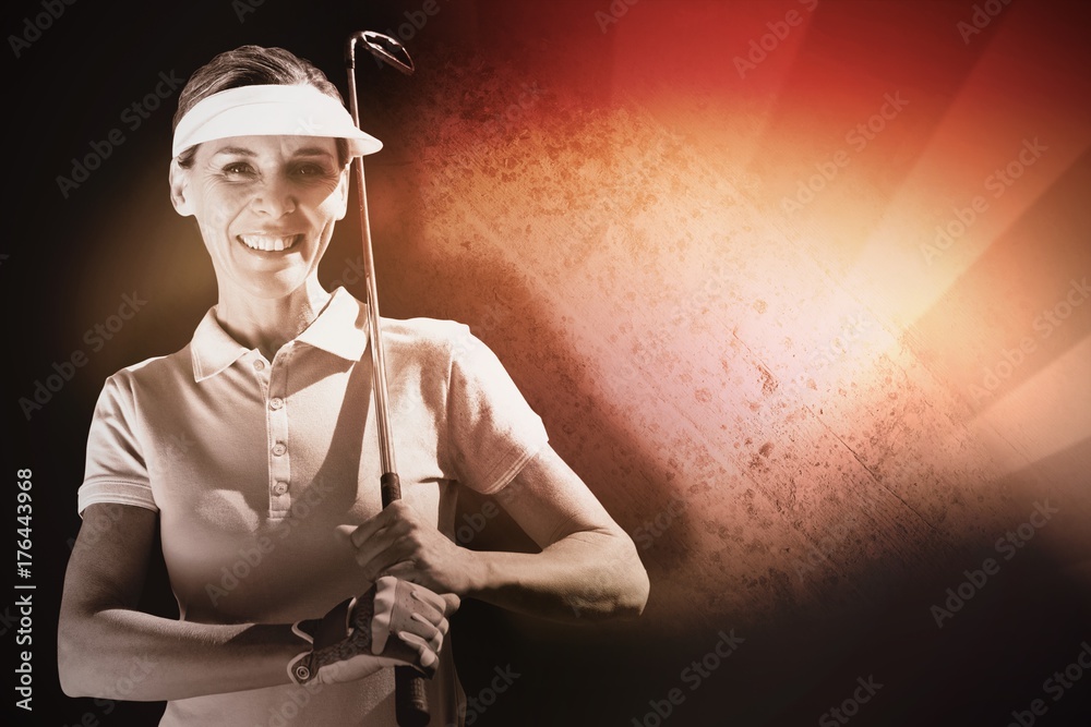 Composite image of woman playing golf