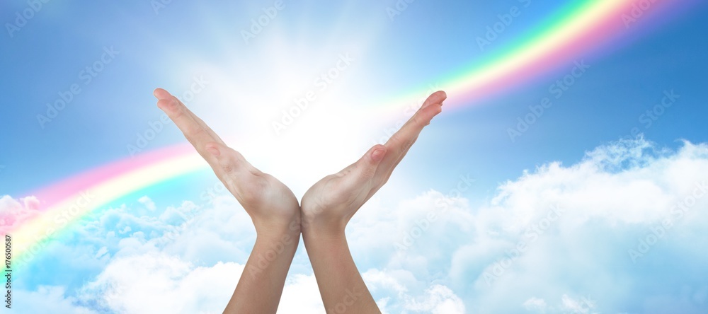 Composite image of hands gesturing against white background