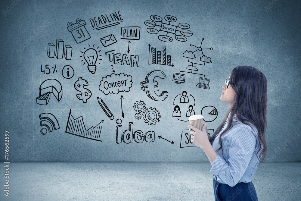 Composite image of businesswoman holding disposable cup and