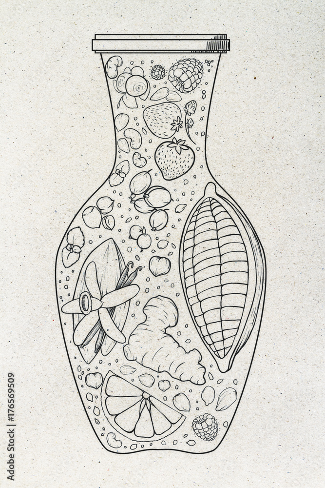 Abstract fruit vase drawing