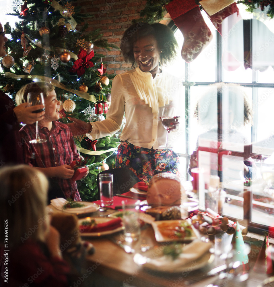 Group of diverse people are gathering for christmas holiday