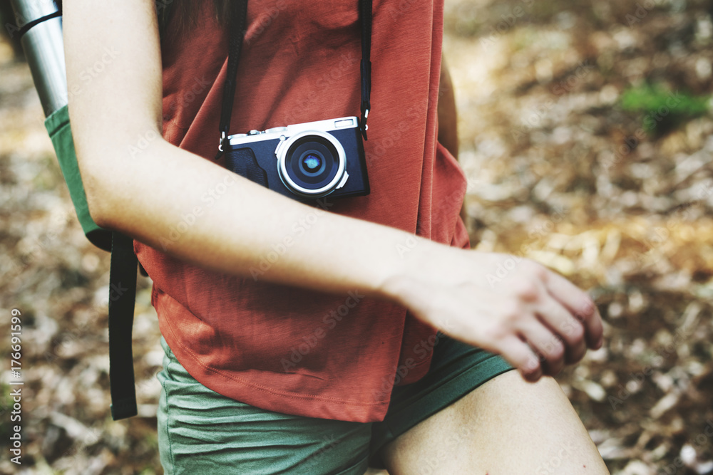 Camping Backpacker Photographer Camera Advanture Concept