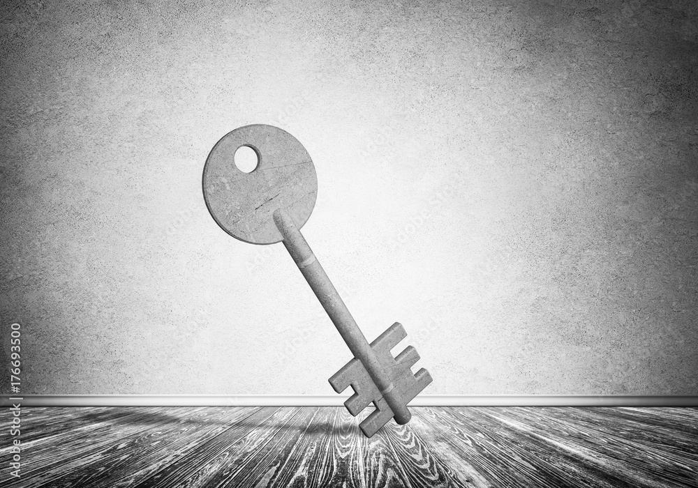 Conceptual background image of concrete key sign in room with wo