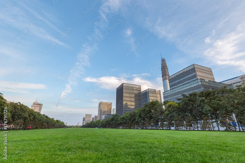 green lawn in city central