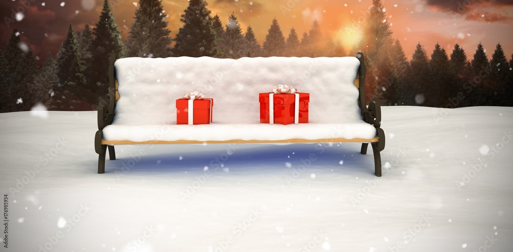 Composite image of digitally generated image of gift boxes on