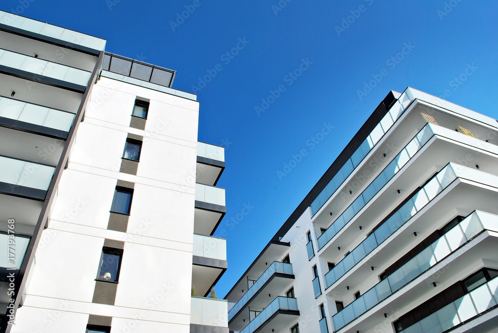 Modern, Luxury Apartment Building against blue sky