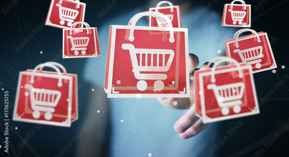 Businessman using digital shopping icons 3D rendering