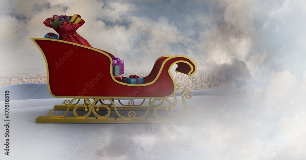 Cloudy sky transition of Santas sleigh