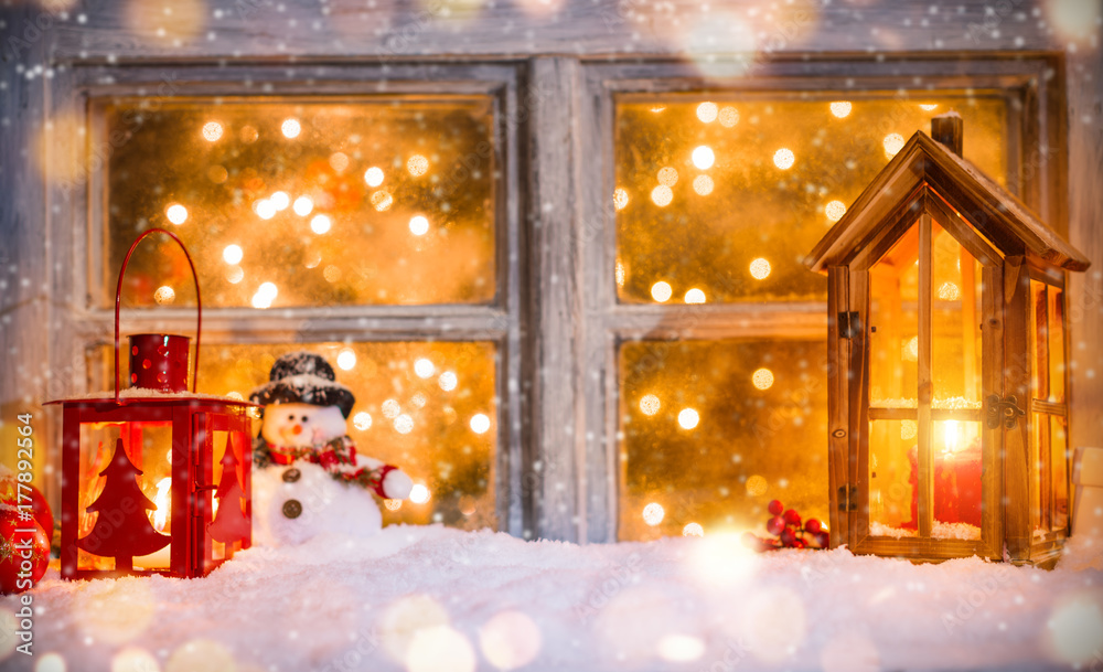 Christmas still life with old wooden window