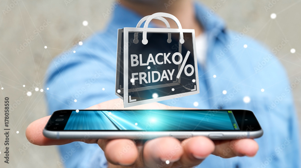 Businessman enjoying black Friday sales 3D rendering