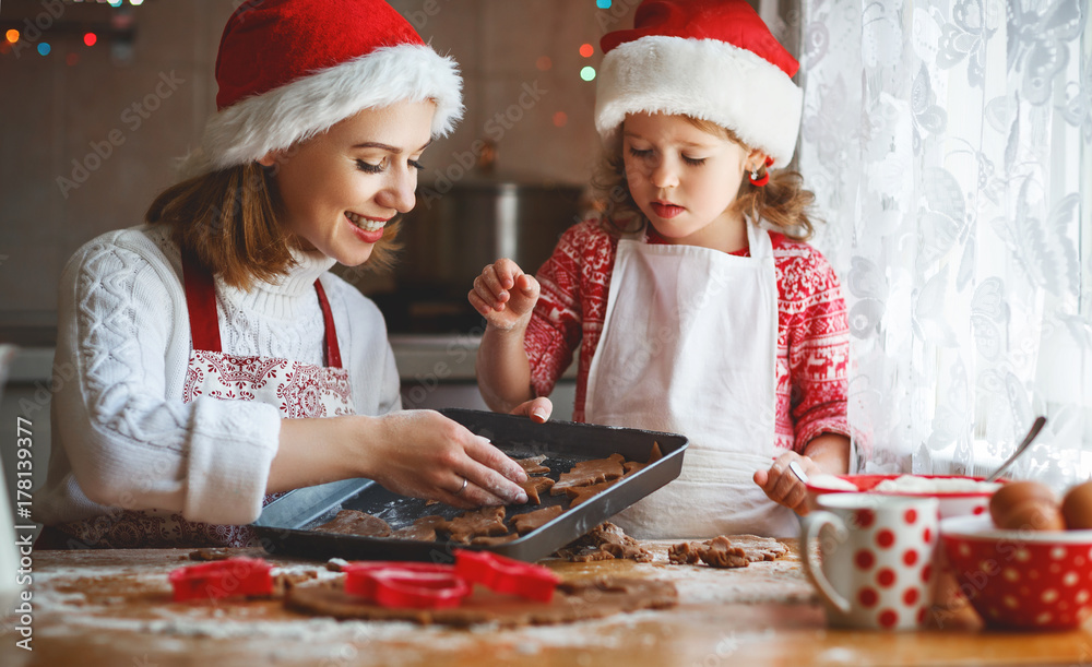 happy family bake christmas cookies.