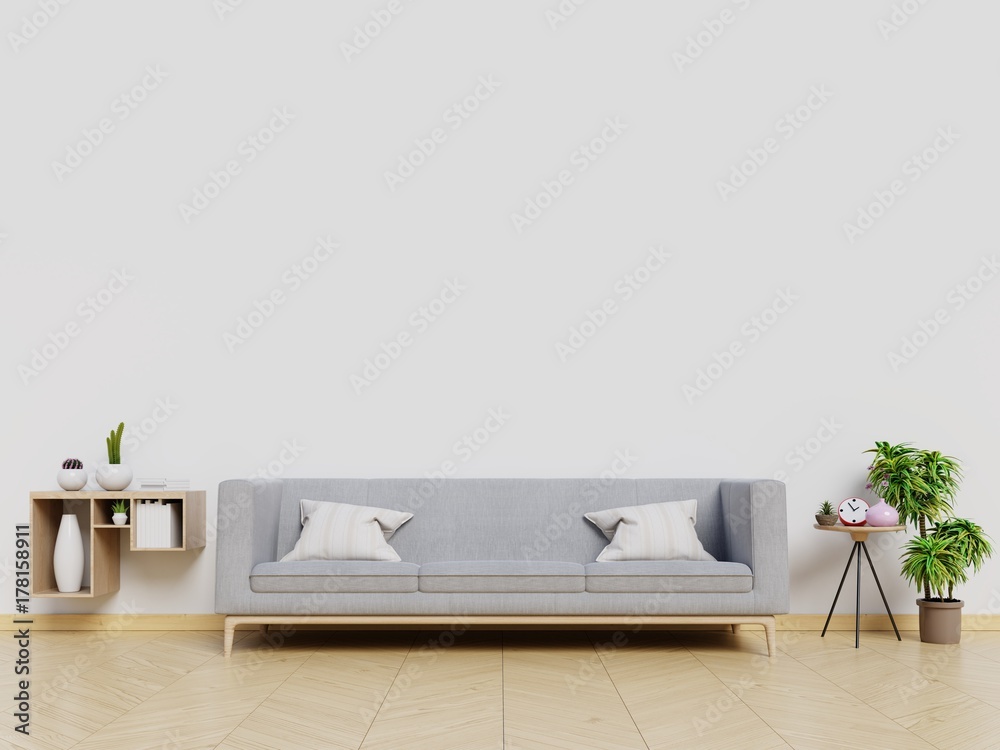 Modern living room with sofa white wall background. 3D rendering.