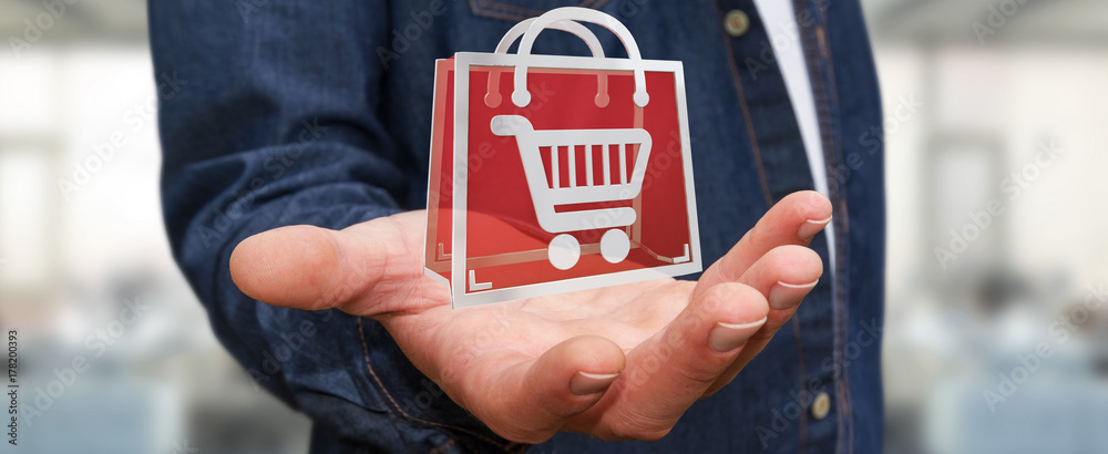 Businessman using digital shopping icons 3D rendering