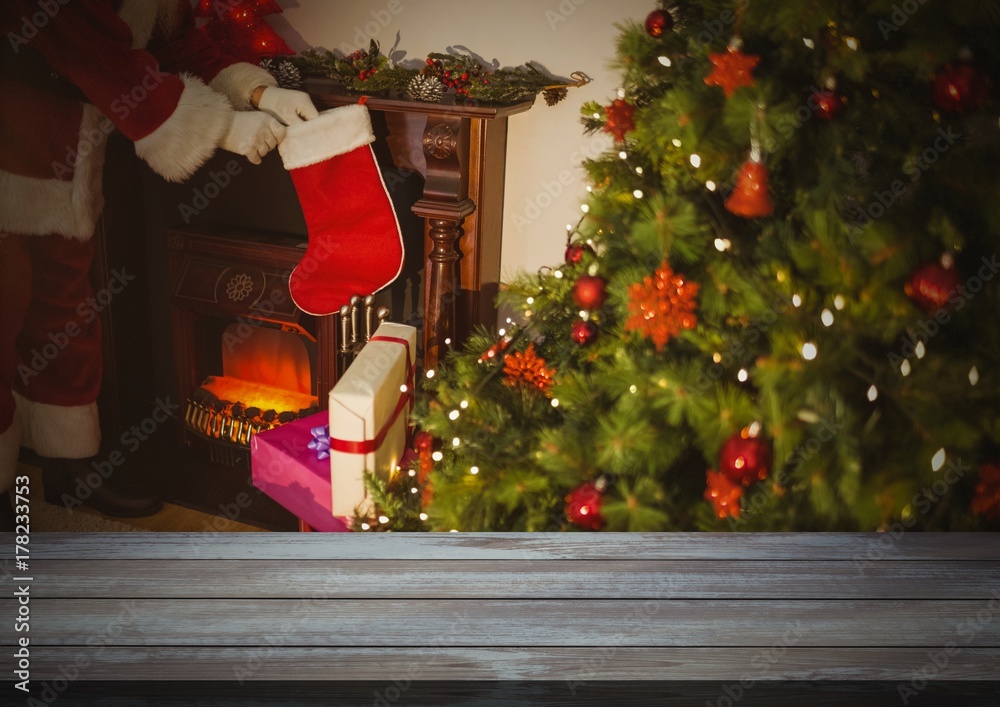 Wooden floor with Christmas theme background