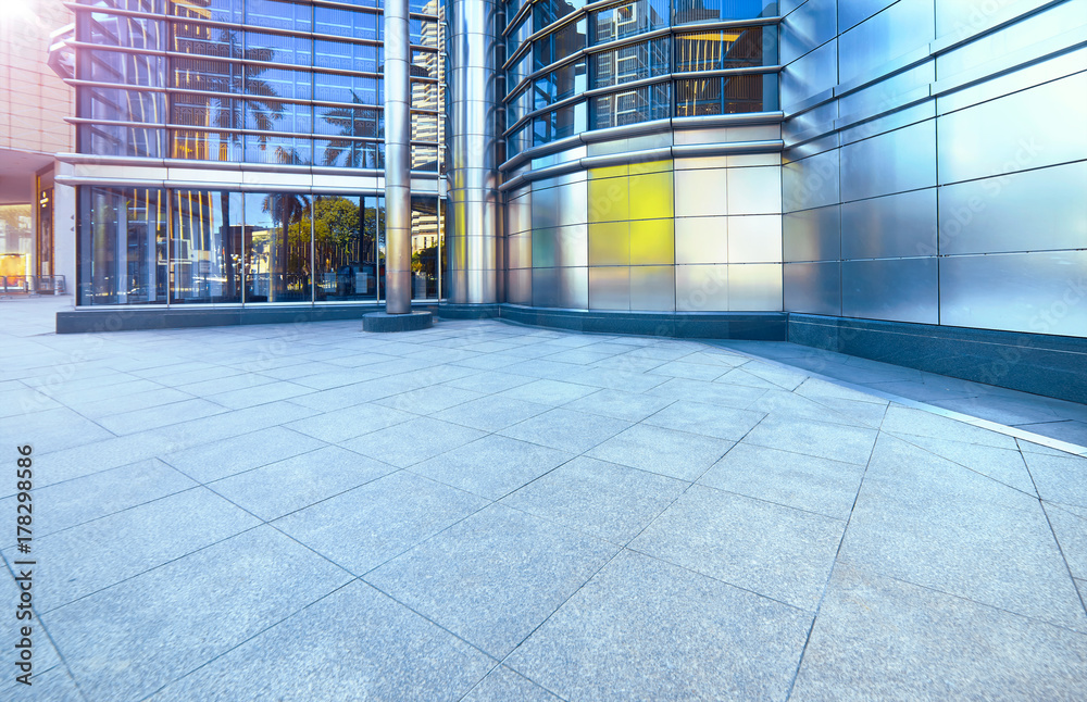 Modern office building outdoor and empty pavement , Kuala Lumpur , Malaysia .